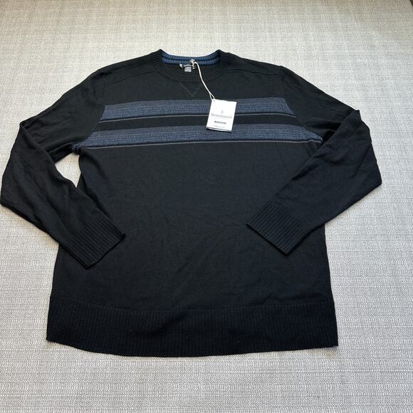 Smartwool Sweater Mens Large Sparwood Striped Crew Neck Balck Blue New with Tags - Picture 1 of 11